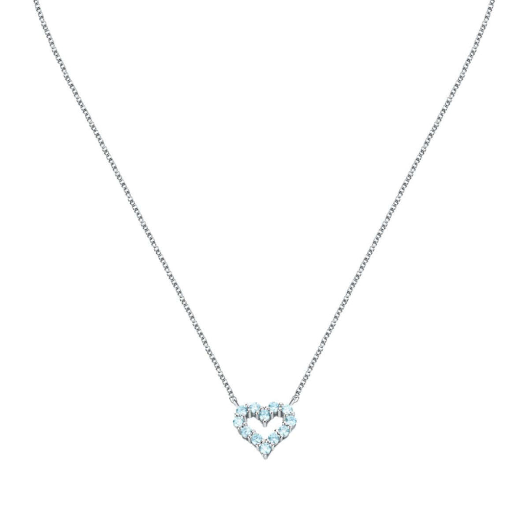 Колие Morellato Tesori. Дамско колие изработено от сребро 925 с родиево покритие и инкрустирани сини Цирконий. Дължина на синджира 40 см + 5 см.