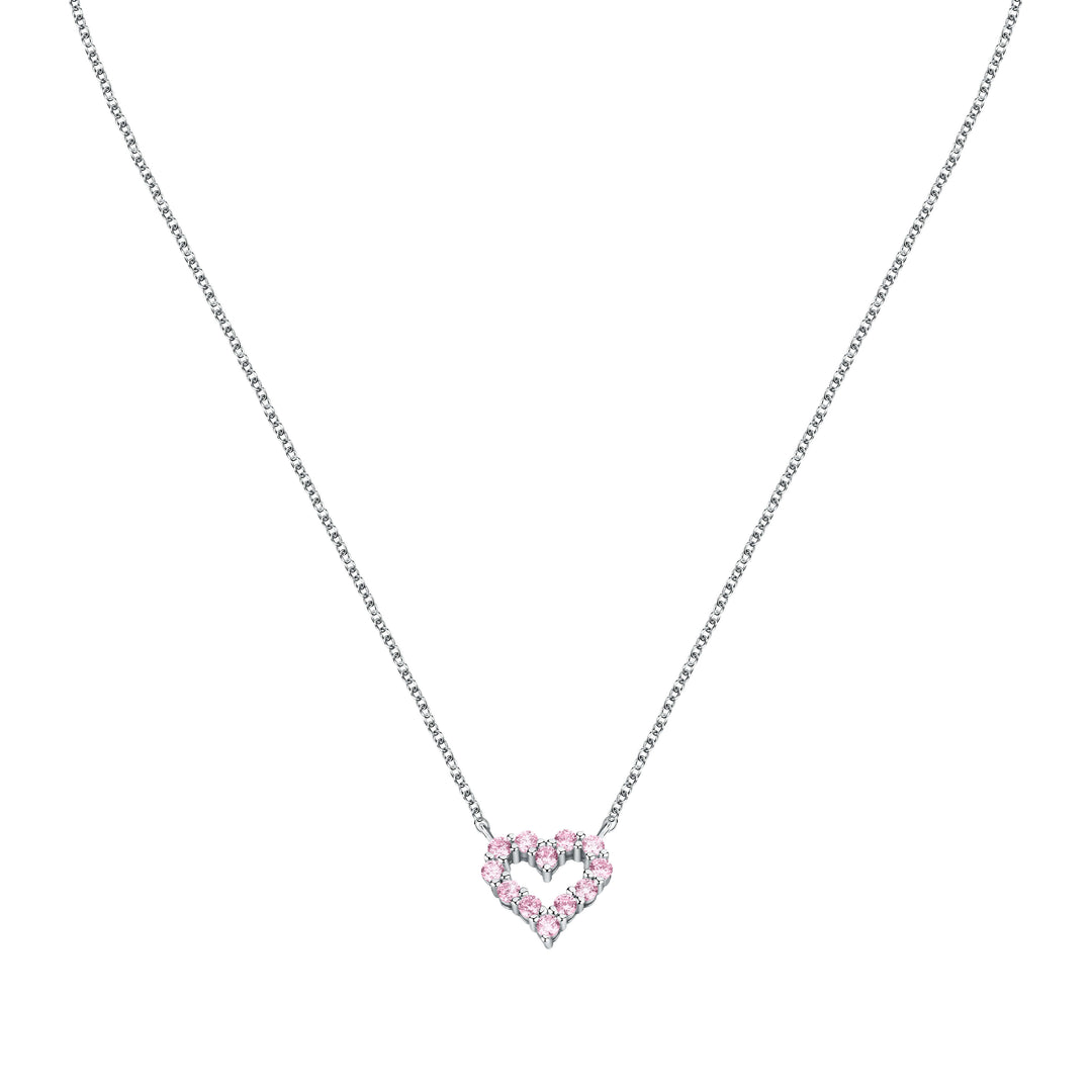 Колие Morellato Tesori. Дамско колие, изработено от сребро 925, в размер 40 см + 5 см удължител, с висулка сърце с инкрустирани розови Цирконий.