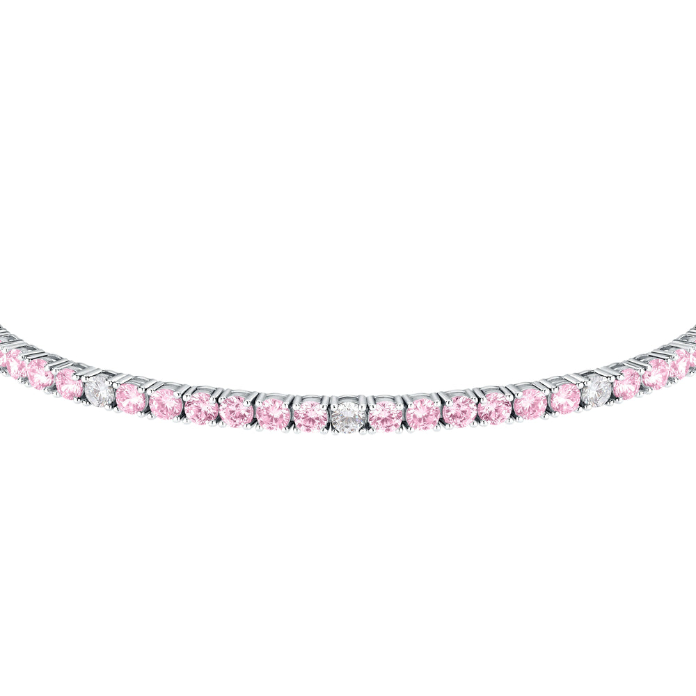 Гривна Morellato TESORI. Дамска гривна, изработена от сребро 925, с инкрустирани розови и бели Цирконий по цялата ѝ обиколка. Размер: 16 см + 3 см удължител