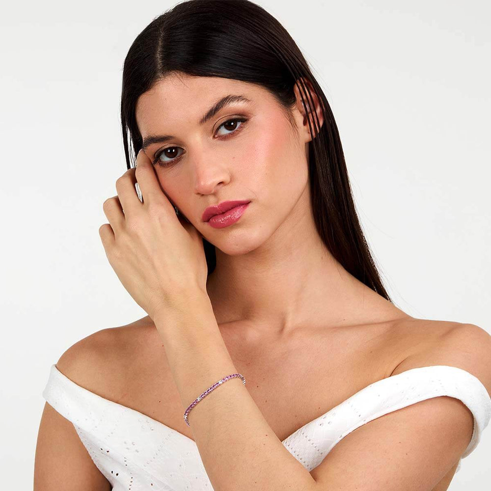 Нежна тенис гривна Morellato Tesori, изработена от сребро 925 с инкрустирани розови и бели циркони - SAIW258