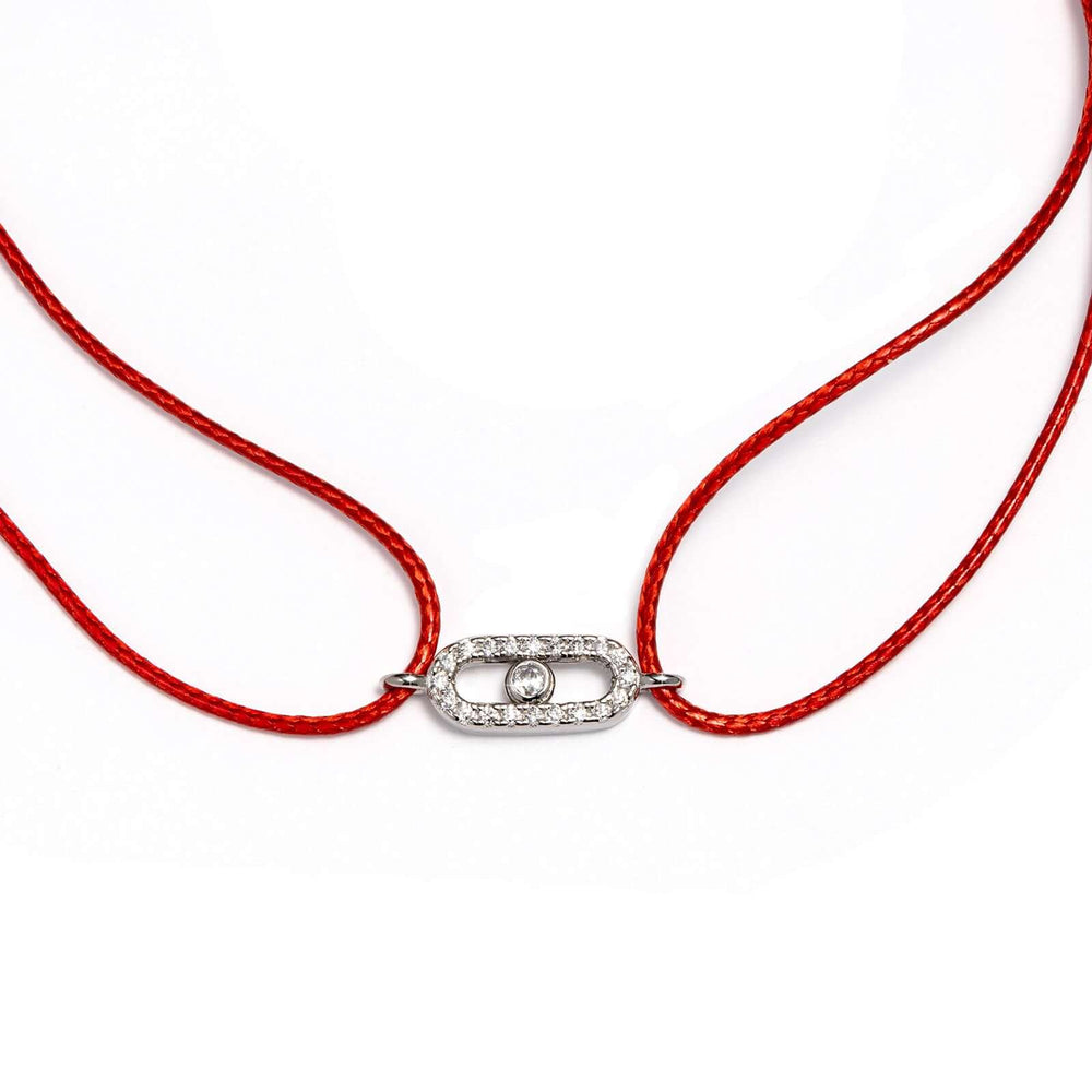 Червен конец със сребърен елемент с циркони. Senso Silver