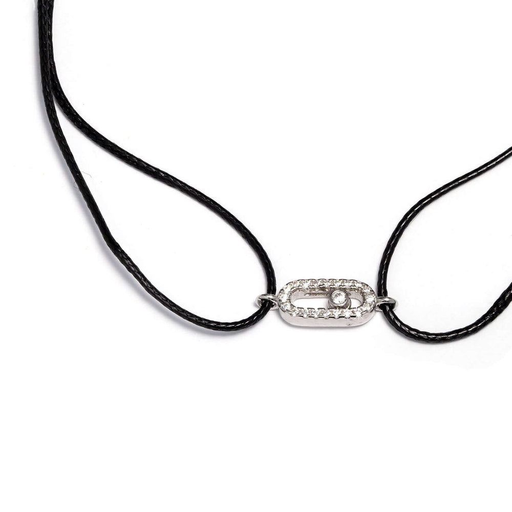 Гривна с черен конец и сребърен елемент с цикрони. Senso Silver