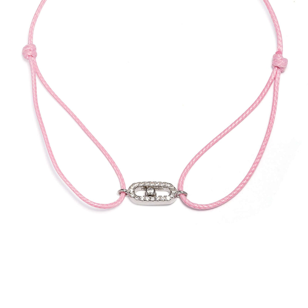Гривна с розов конец и сребърен елемент с фини циркони.