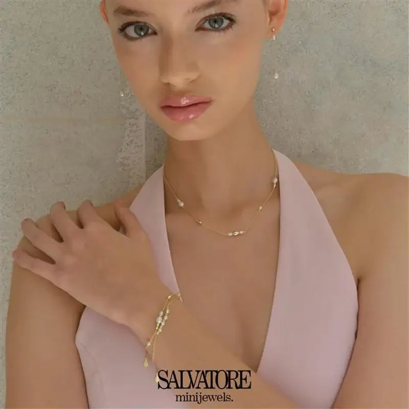Дамска гривна със златно покритие и естествени перли Salvatore MiniJewels