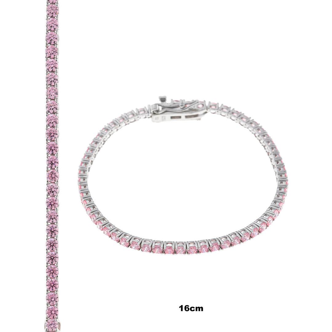 Дамска тенис гривна с розови циркони. 103P0051. 16 см.