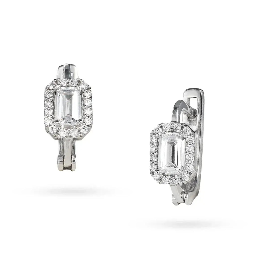 Обеци от бяло злато с циркони и дължина 14 мм