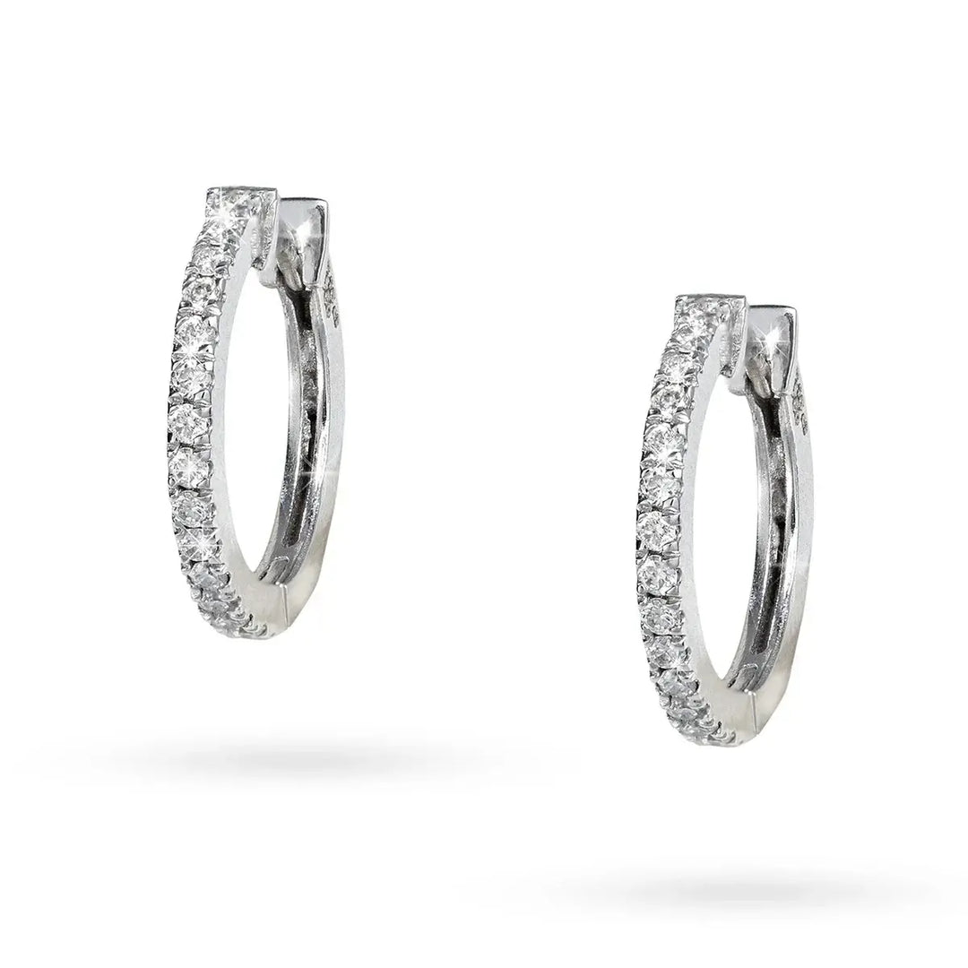 Обеци халки от бяло злато с диаманти и размер 13 мм