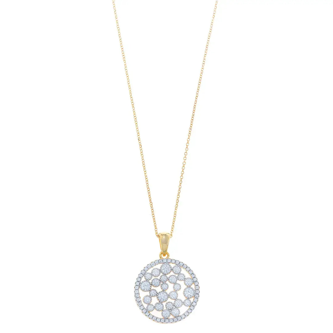 Позлатено сребърно колие с медальон и бели циркони от колекция Rosette