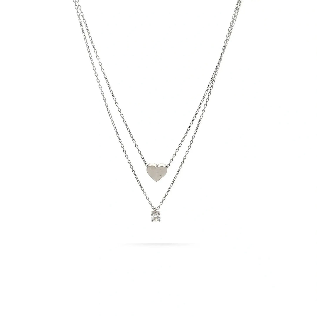 Двойно дамско сребърно колие Senso Silver с висулки сърце и кристал.