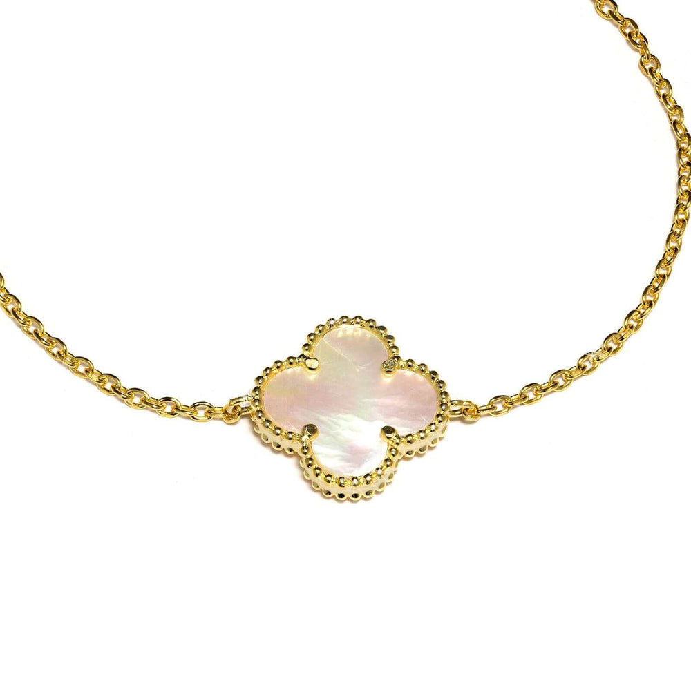 Елегантна сребърна гривна с детелина, златно покритие, 16 см - RB869