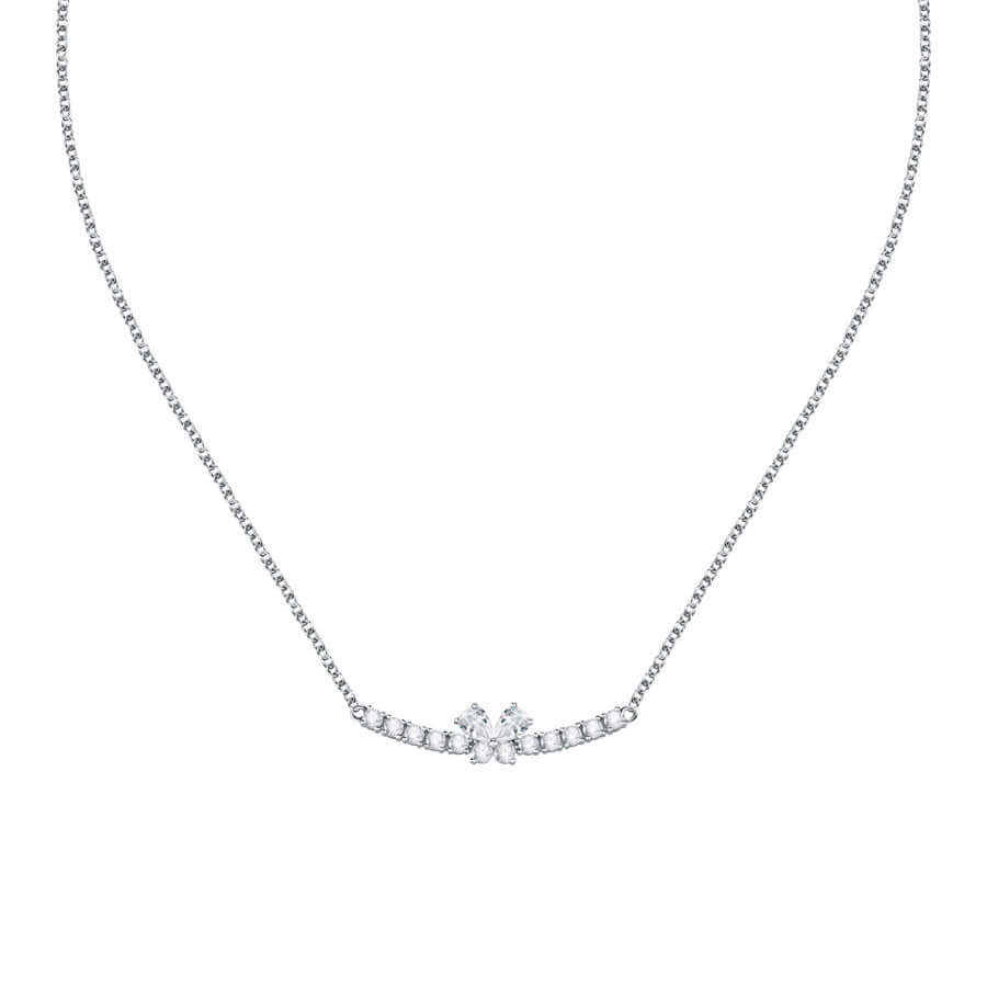 Колие Morellato. Дамско колие изработено от стомана със сребърно покритие и инкрустирани Циркони. Дължина 38 см + 7 см.