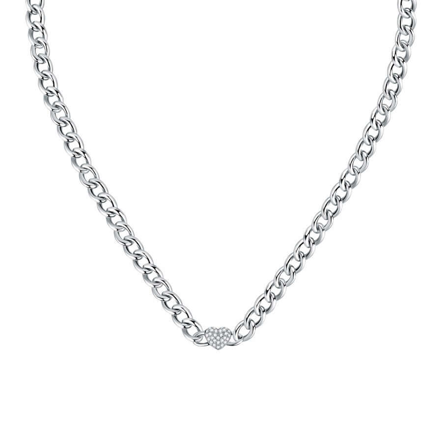 Колие Morellato. Дамско колие изработено от стомана и инкрустирани Цирконии. Дължина на синджира 33 см + 9 см.