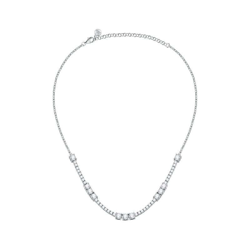 Колие Morellato Scintille. Дамско колие изработено от стомана със сребърно покритие и инкрустирани Циркони. Дължина 38 см + 5 см.