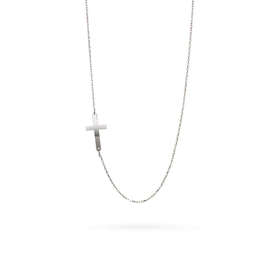 Дамско златно колие с кръст, изработено от бяло злато 14К. DN2905