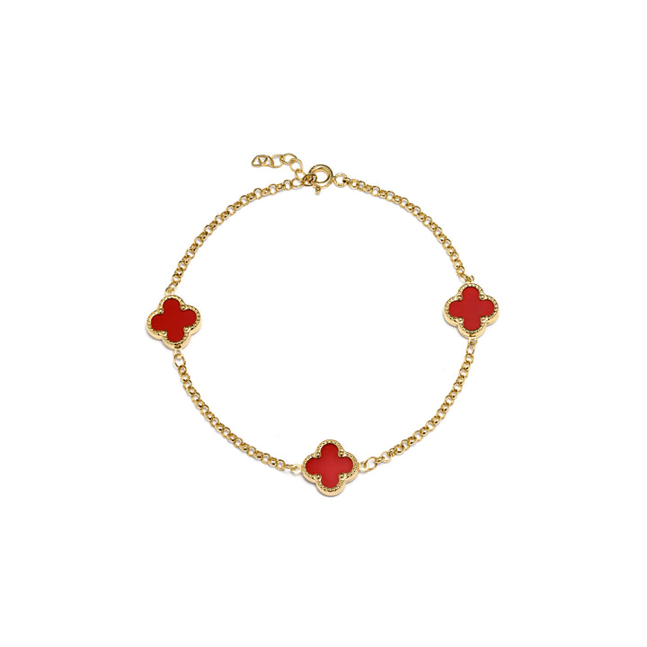 Gold bracelet with 3 clovers and Carnelian - Senso Gold Reds Stones