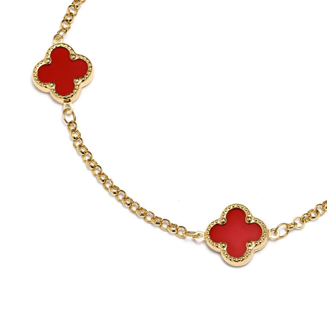 Gold bracelet with 3 clovers and Carnelian - Senso Gold Reds Stones