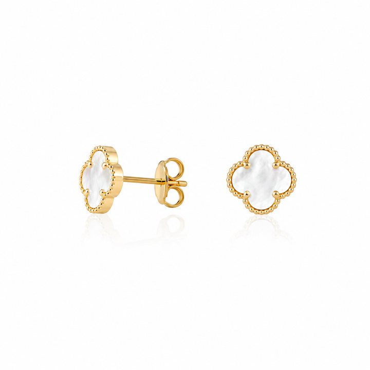 Златни обеци с детелини и блестящ седеф -Senso Gold Bright