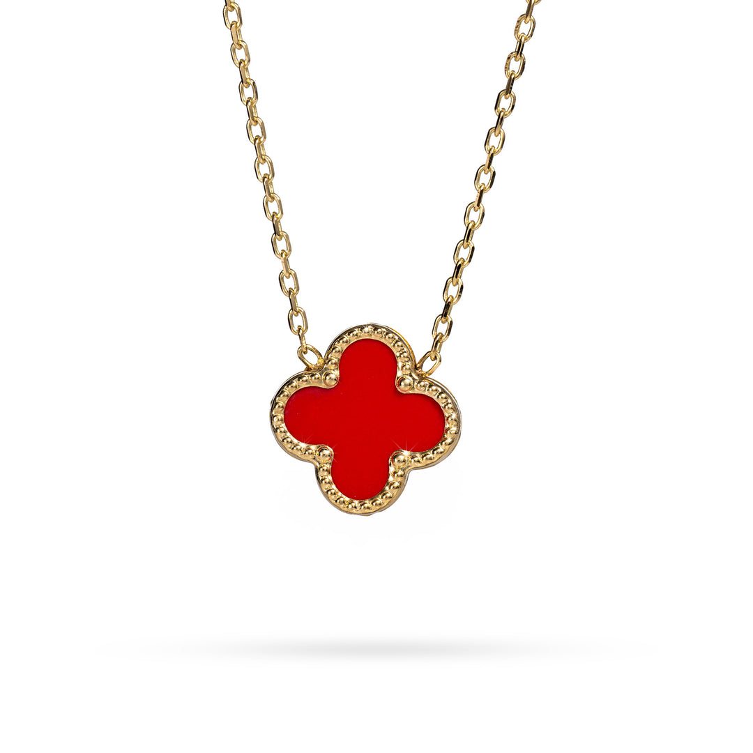 Gold necklace with clover and carnelian stone 42 cm - Senso Gold Stones