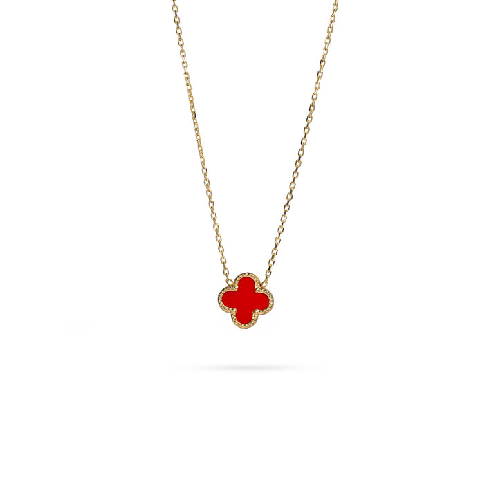 Gold necklace with clover and carnelian stone 42 cm - Senso Gold Stones