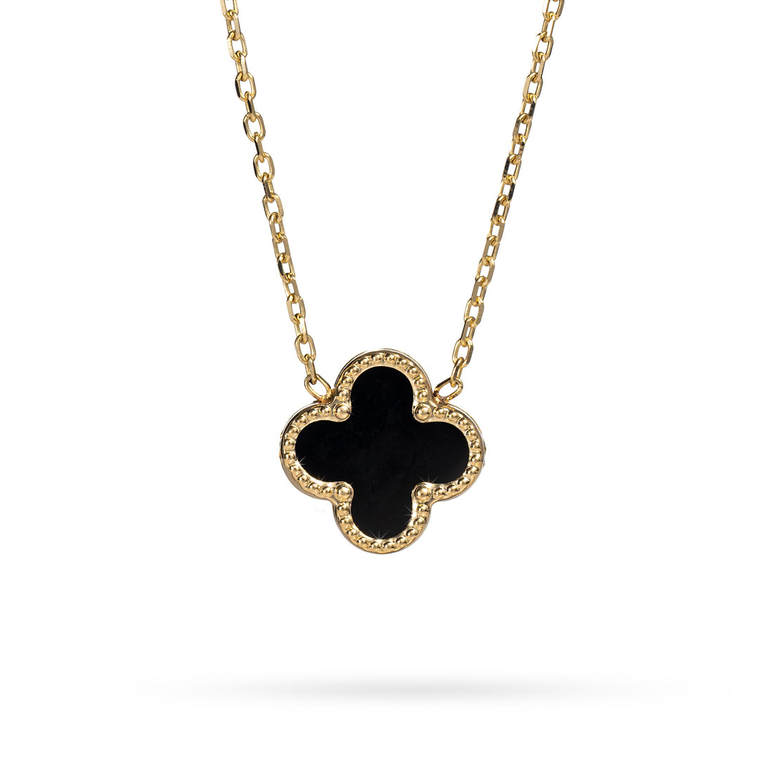 Golden necklace with clover and onyx 42cm - Senso Gold Shine