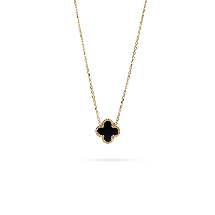 Golden necklace with clover and onyx 42cm - Senso Gold Shine