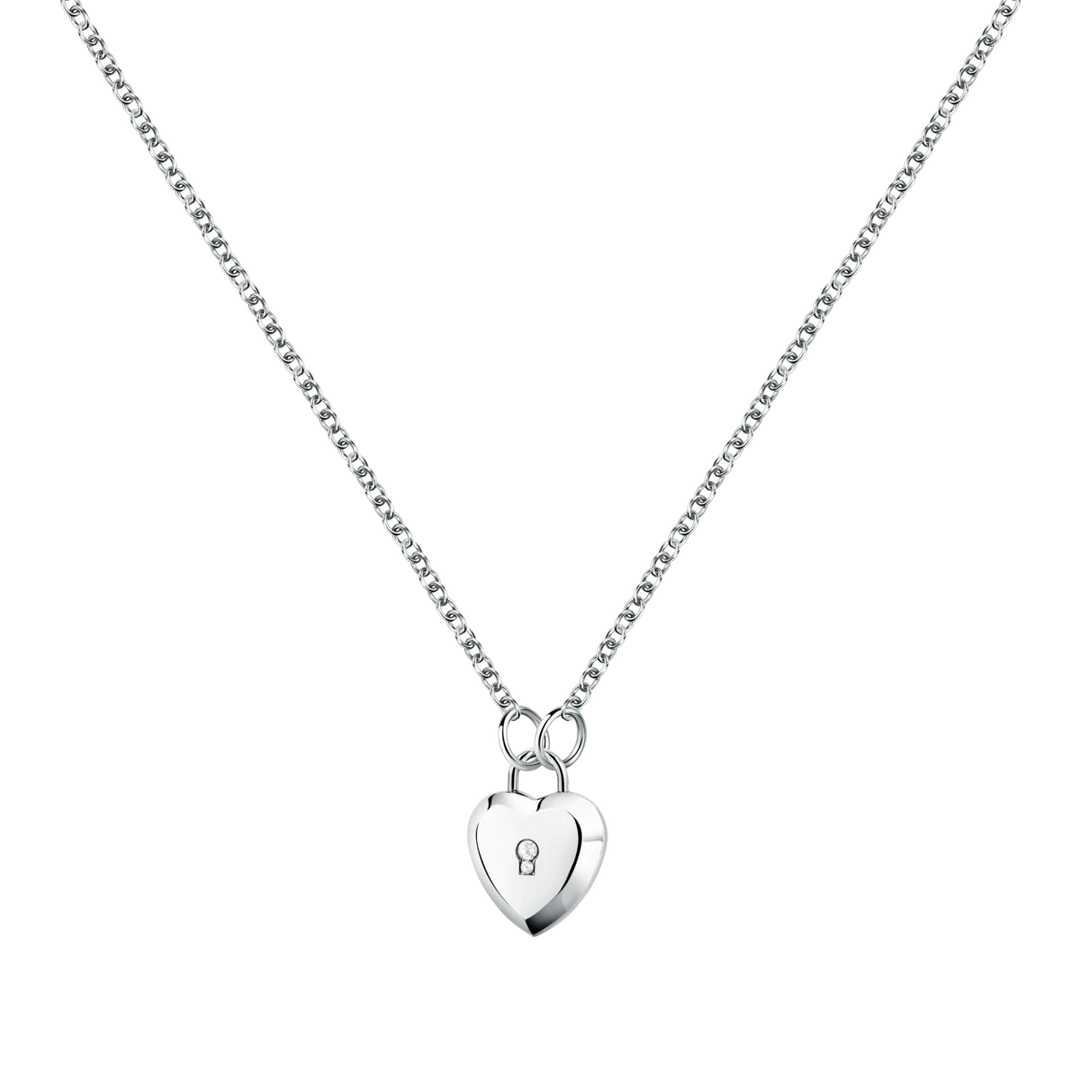 Дамско сребристо колие с висулка сърце катинар Karl Lagerfeld