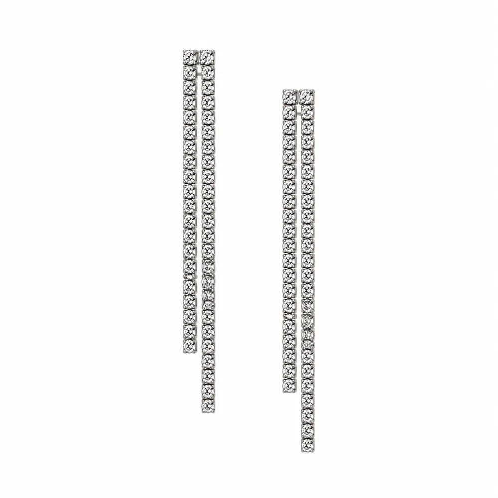 Дълги сребърни обеци тип линия от сребро 925 с циркони Senso Silver на бял фон
