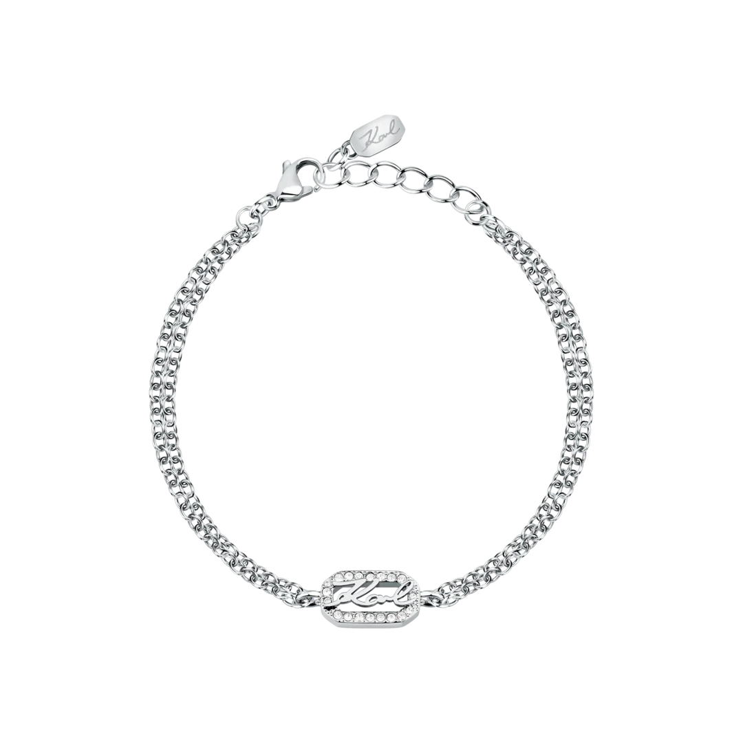 Дамска гривна Karl Lagerfeld Crystals, сребриста двойна верижка и централен елемент с кристали – модел KLAYC33