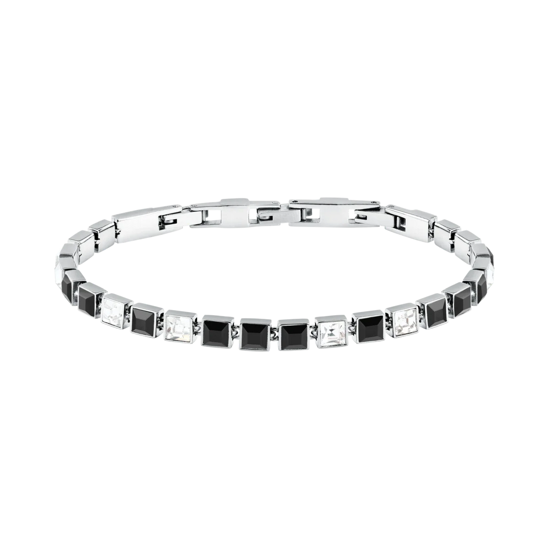 Дамска гривна Karl Lagerfeld Crystals от сребриста стомана с бели и черни кристали – модел KLAYC23
