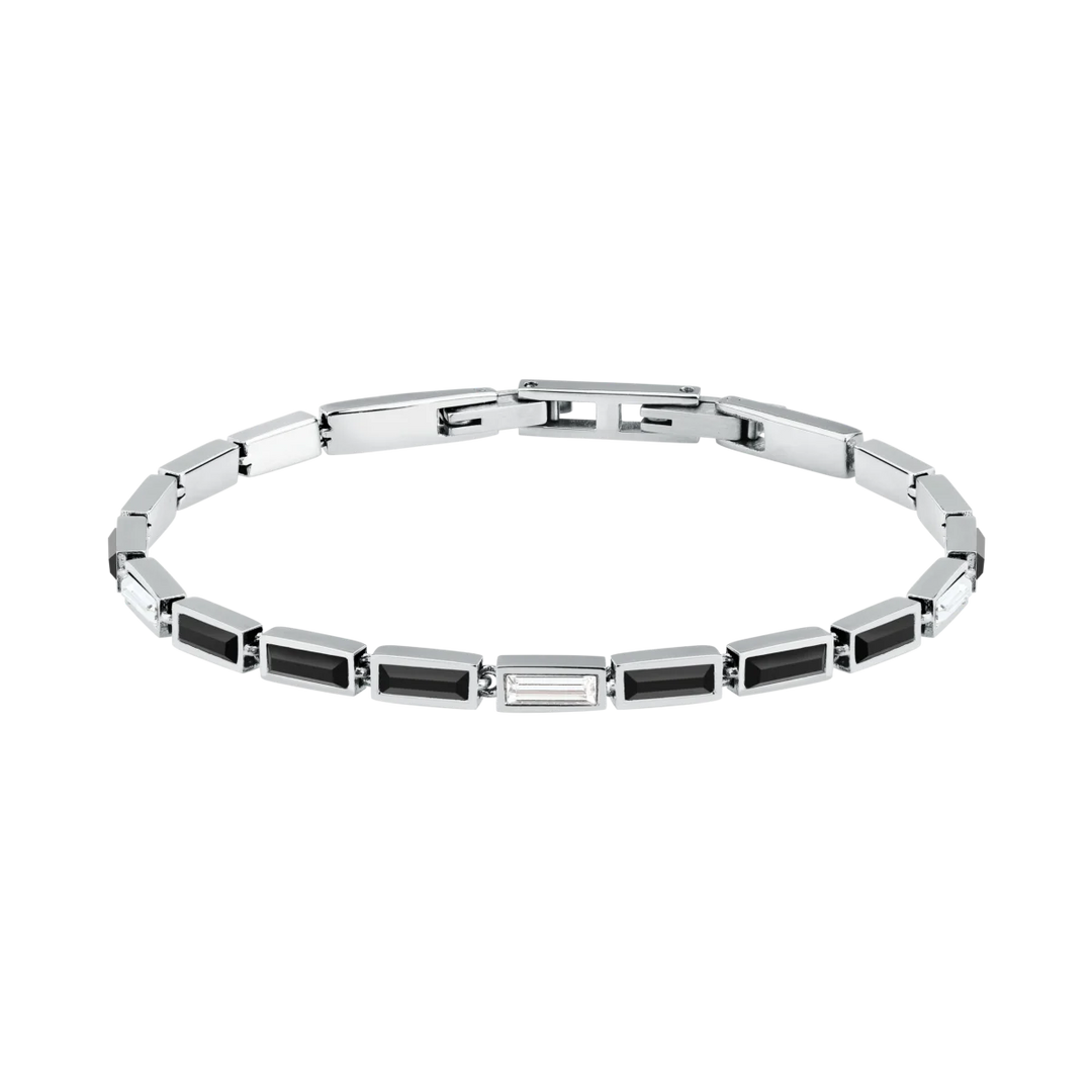 Дамска гривна Karl Lagerfeld Crystals от сребриста стомана с черни и бели кристали – модел KLAYC19