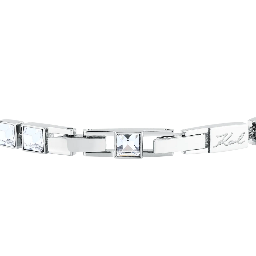 Дамска гривна Karl Lagerfeld Crystals, стоманени звена със кристали и звено с подпис Karl – модел KLAYC24