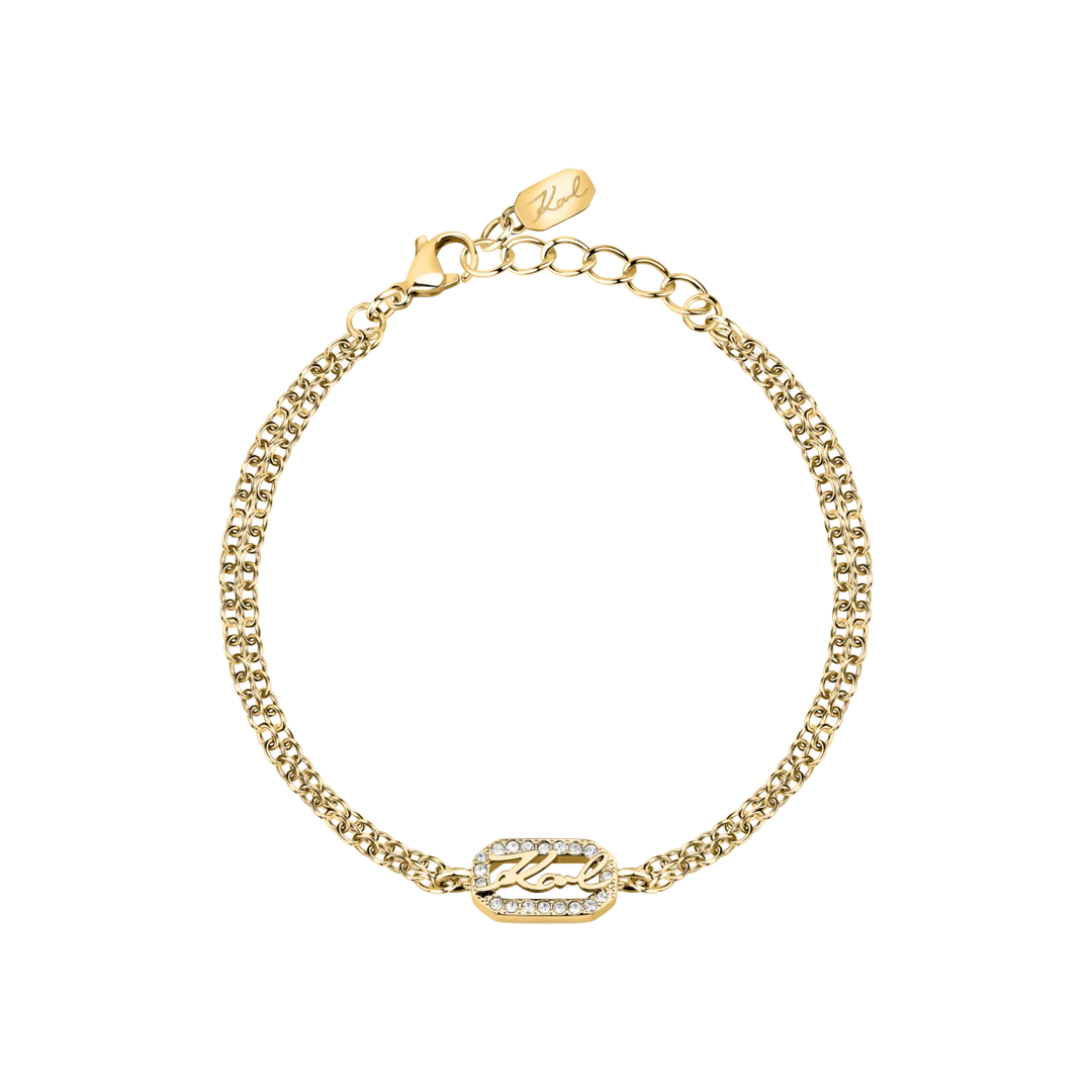 Дамска гривна Karl Lagerfeld Crystals със златиста двойна верижка и централен елемент с кристали – модел KLAYC32