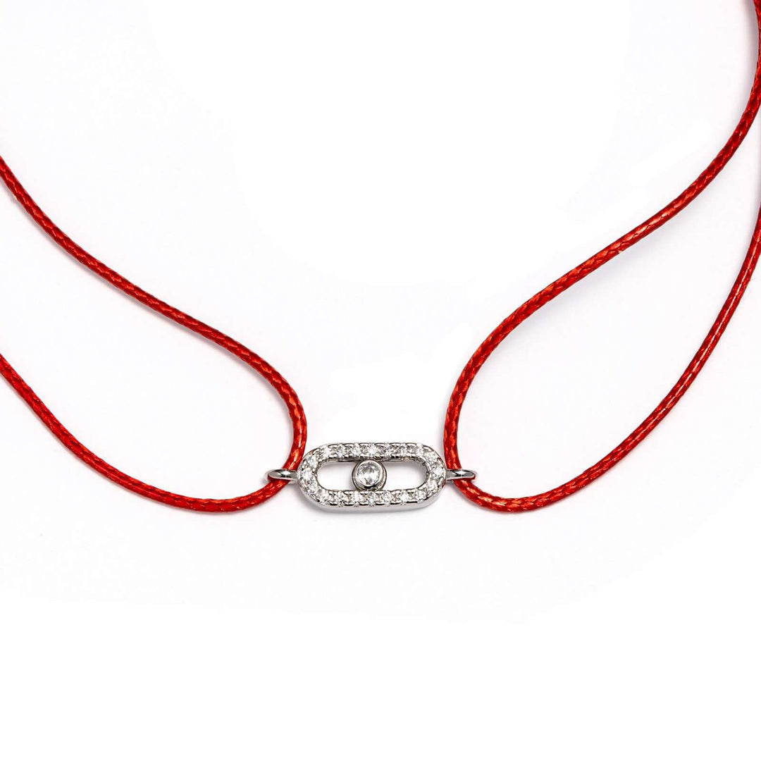 Червен конец със сребърен елемент с циркони. Senso Silver