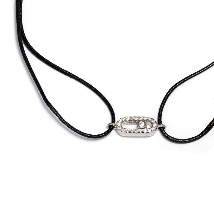 Гривна с черен конец и сребърен елемент с цикрони. Senso Silver