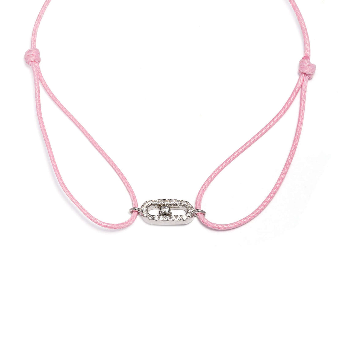 Гривна с розов конец и сребърен елемент с фини циркони.