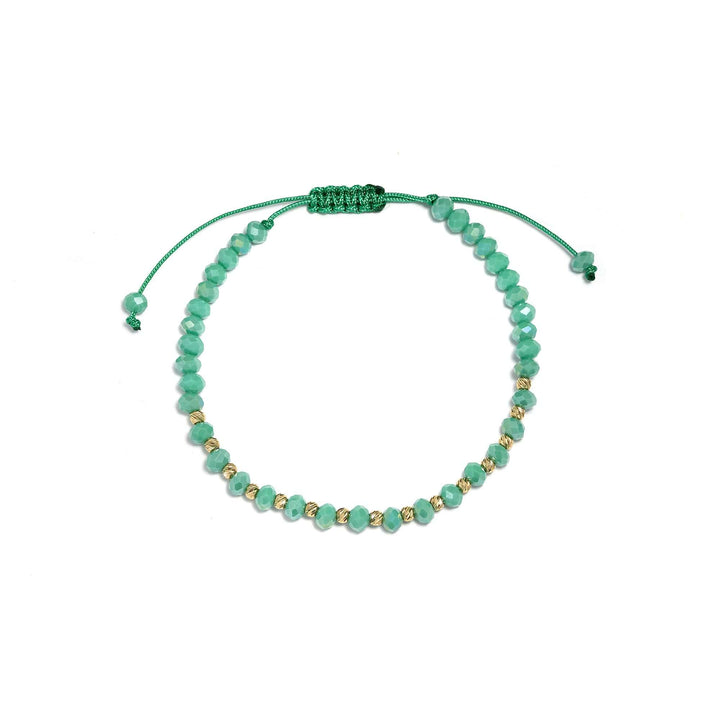 Златна гривна със зелен конец и златни елементи от злато 14к.Senso Gold