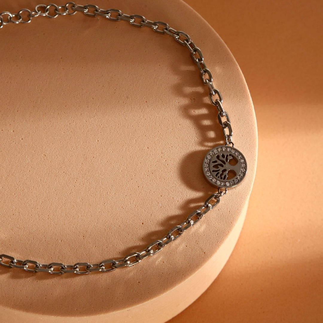 Елегантна дамска гривна с дървото на живота. Изящен аксесоар от Morellato Talismani SAQE45. Изработена от стомана с фино инкрустирани циркони.