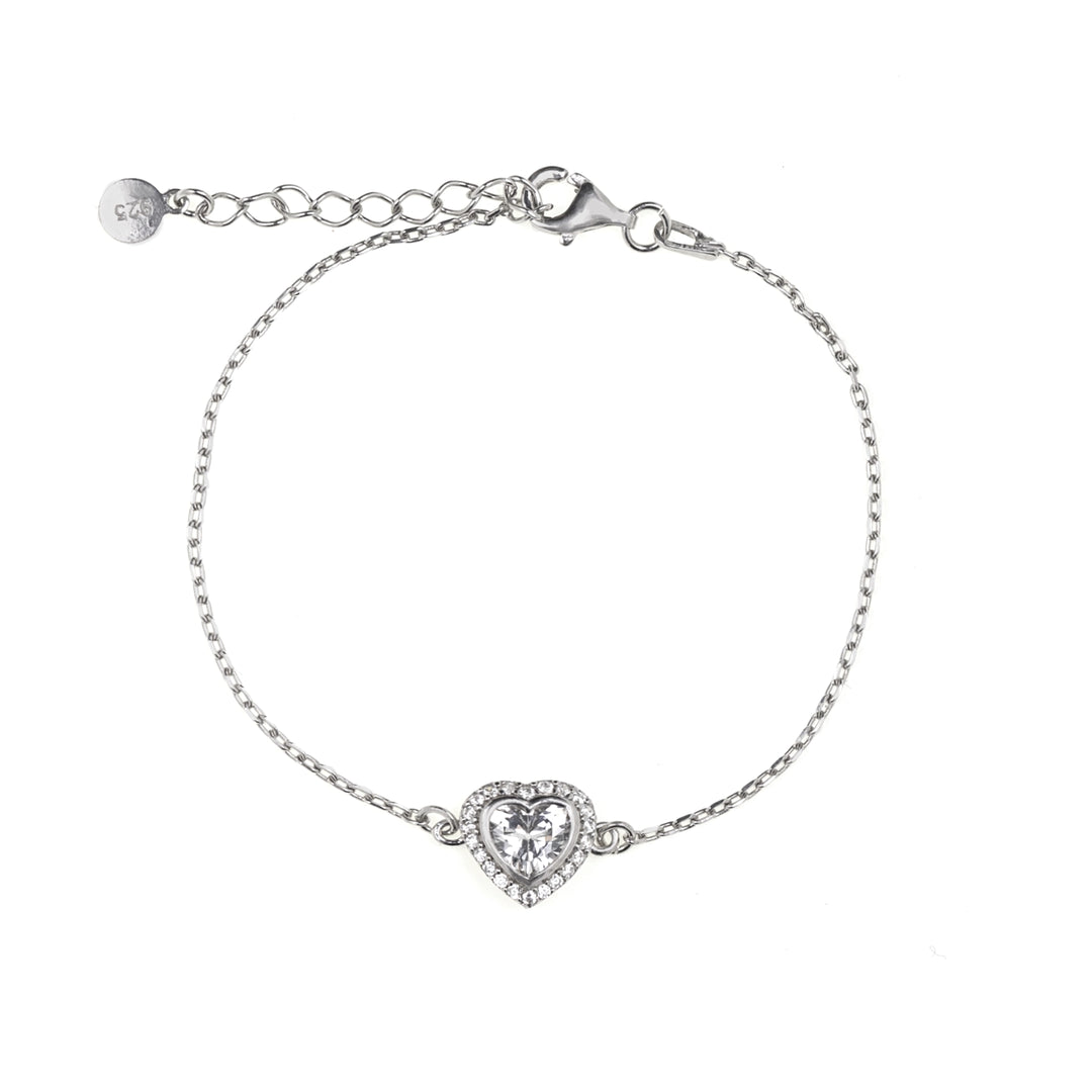 Дамска сребърна гривна със сърце и циркони. Senso Silver