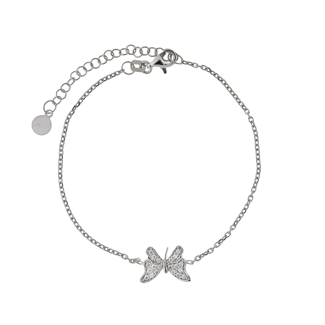 Дамска сребърна гривна с пеперуда , обсипада с циркони. RB1177
