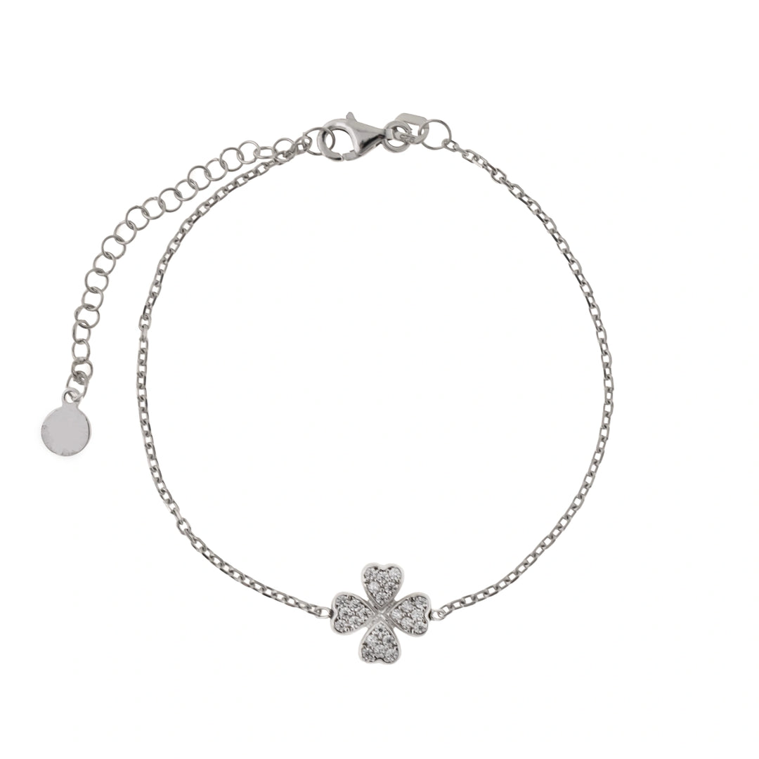 Дамска сребърна гривна с детелинка с инкрустирани циркони. RB1182