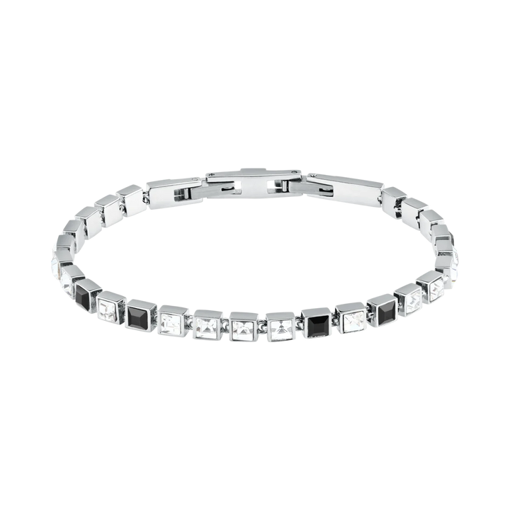 Дамска тенис гривна Karl Lagerfeld Crystals от сребриста стомана с черни и бели кристали – модел KLAYC27