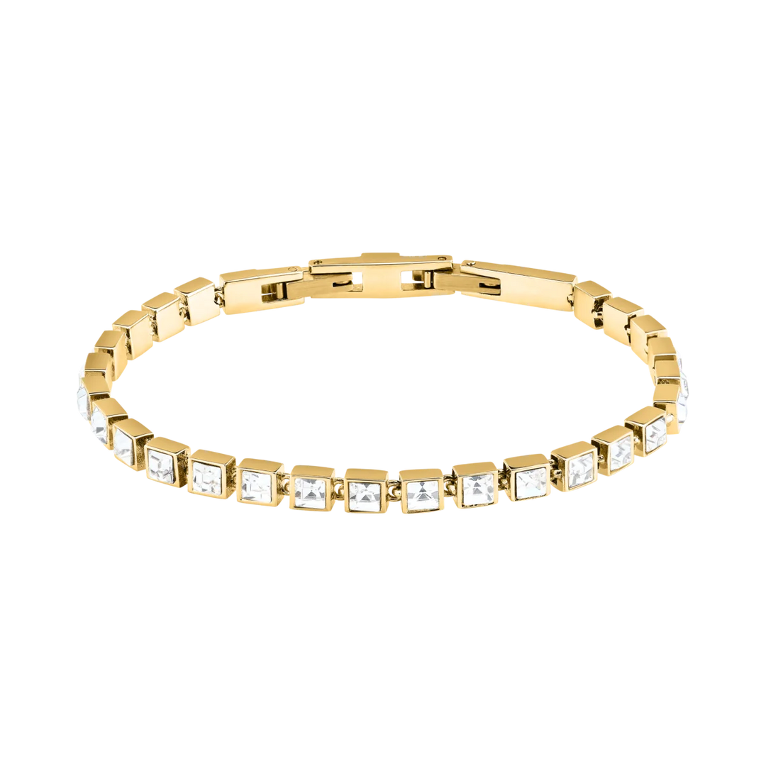 Дамска тенис гривна Karl Lagerfeld Crystals от златиста стомана с бели кристали – модел KLAYC25