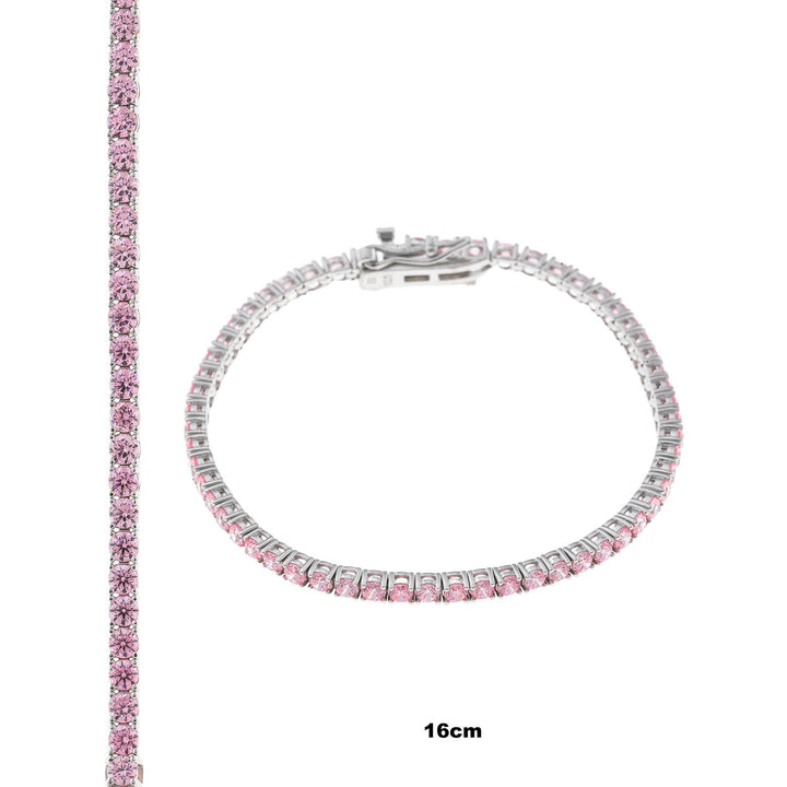 Дамска тенис гривна с розови циркони. 103P0051. 16 см.