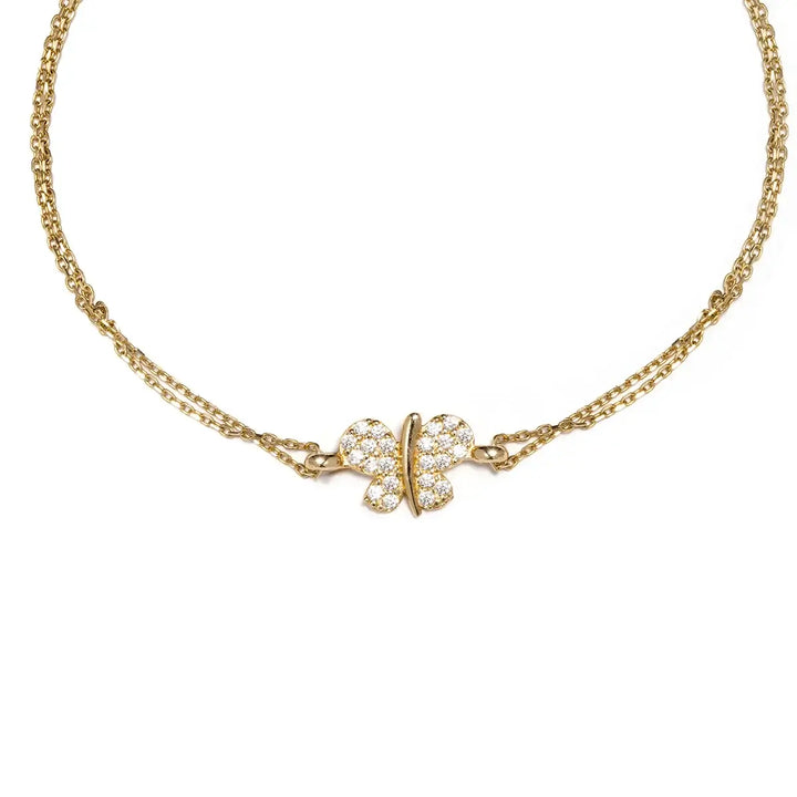 Елегантна златна гривна с циркони и пеперуда