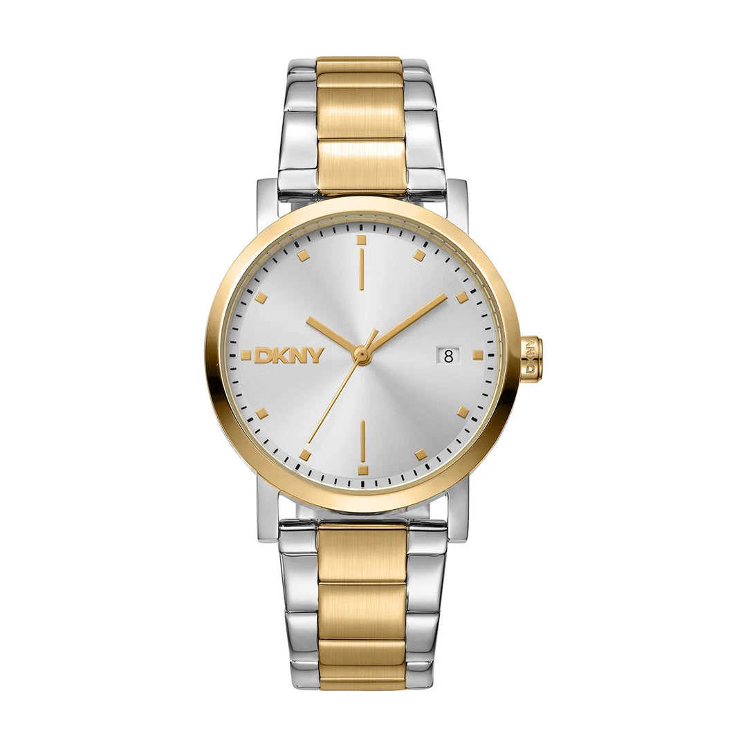 Дамски часовник DKNY Soho Midi, двуцветна стомана и сребрист циферблат – часовник DKNY модел DK1L036M0085