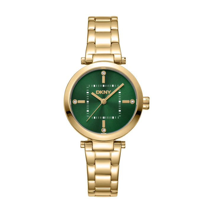 Дамски часовник DKNY Soho Mini – златиста стомана и тъмнозелен циферблат, 30 мм, часовник DKNY модел DK1L092M0075