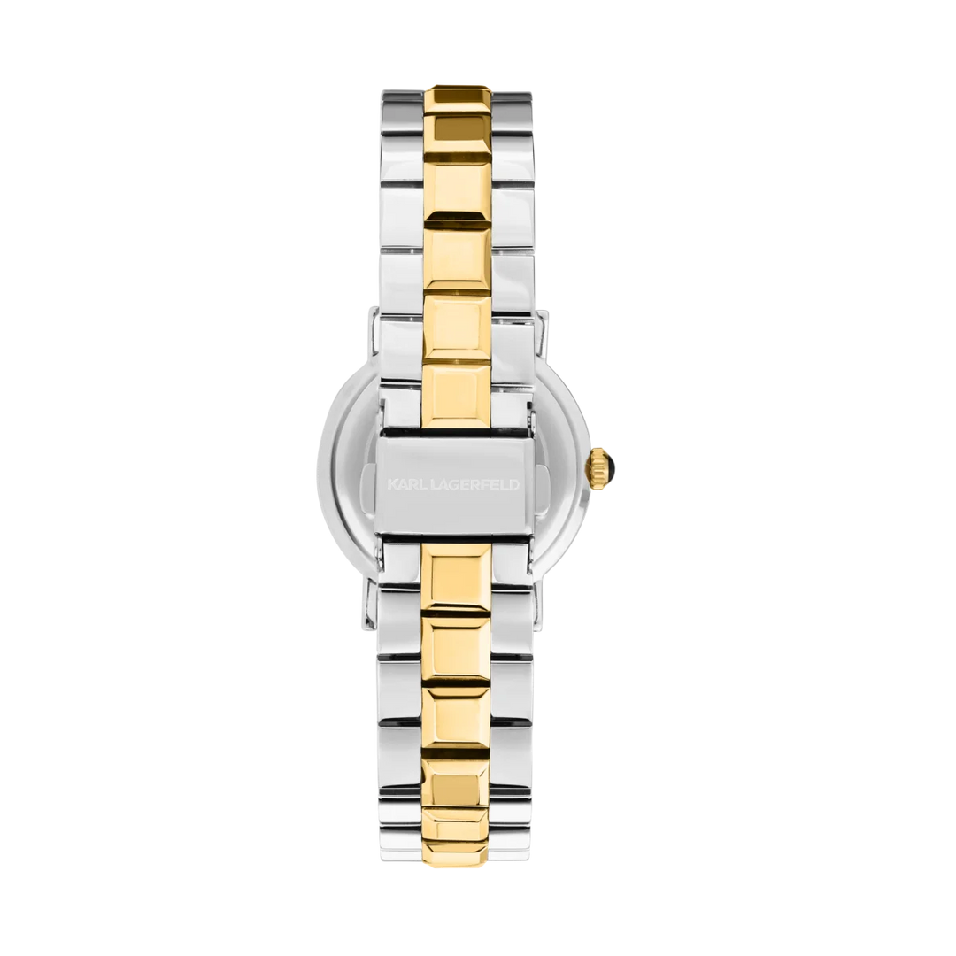 Дамски часовник Karl Lagerfeld Crystals, двуцветна стоманена верижка с разгъваща се закопчалка и лого – модел R0553100509