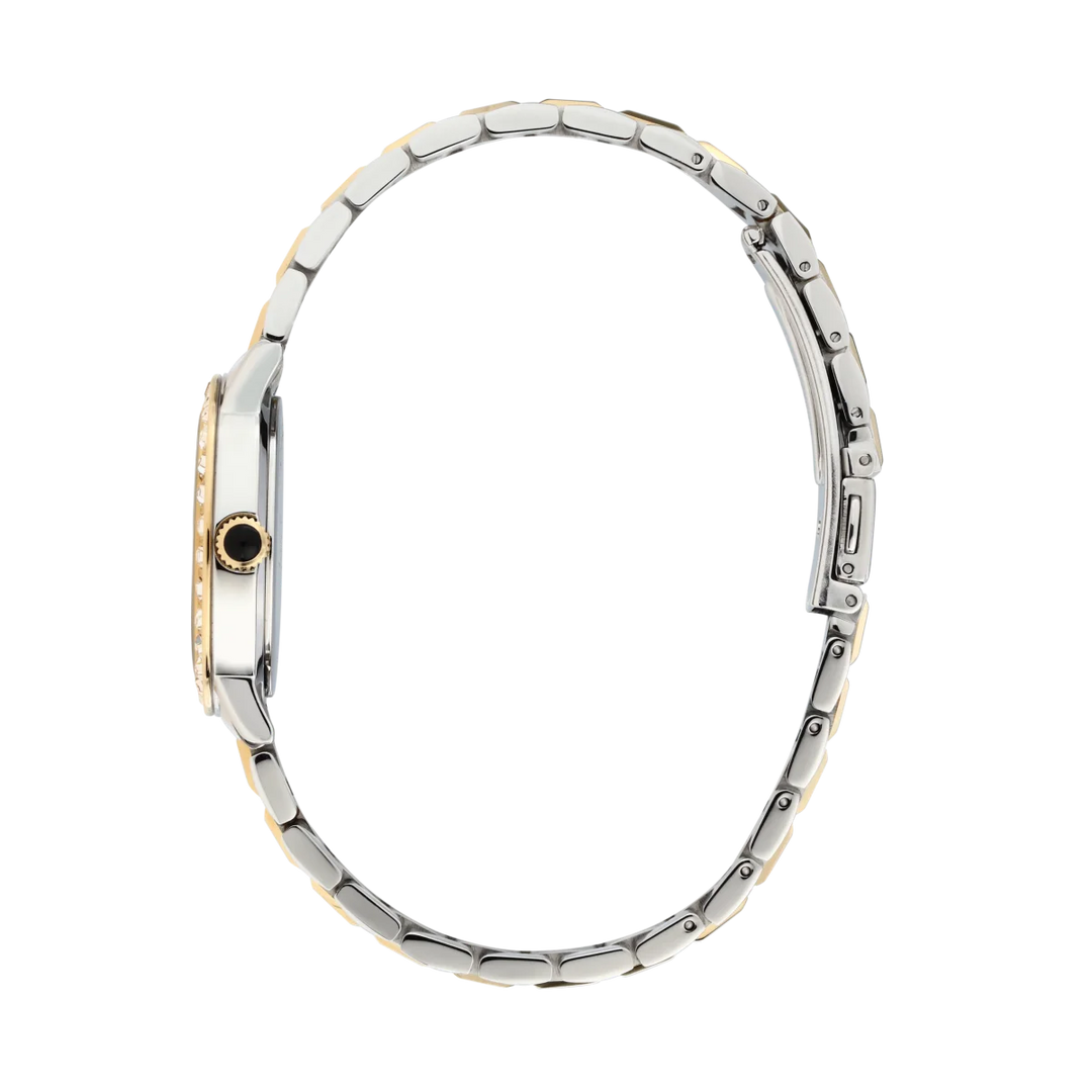 Дамски часовник Karl Lagerfeld Crystals, страничен профил на стоманения корпус и тънката двуцветна гривна – модел R0553100509