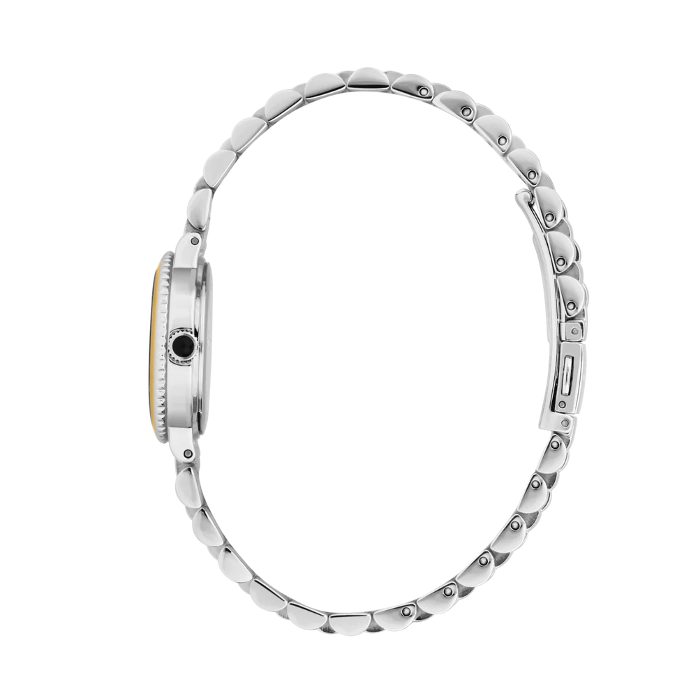 Дамски часовник Karl Lagerfeld Kaiser, страничен изглед на стоманения корпус и тънката двуцветна гривна – модел R0553104511
