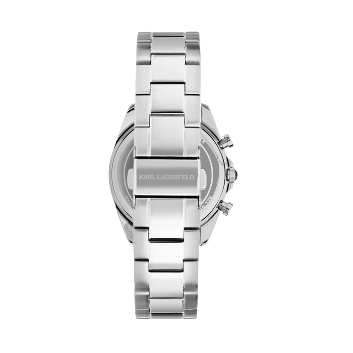 Дамски часовник Karl Lagerfeld Round Essentials, стоманена гривна в сребрист цвят с разгъваща се закопчалка и лого – модел R0553101504